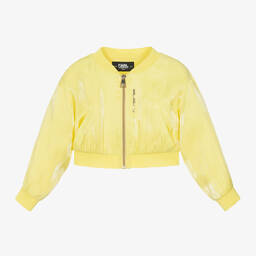 KARL LAGERFELD KIDS-Girls Yellow Rhinestone Bomber Jacket | Childrensalon Outlet