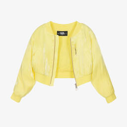 KARL LAGERFELD KIDS-Girls Yellow Rhinestone Bomber Jacket | Childrensalon Outlet