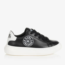KARL LAGERFELD KIDS-Teen Boys Black Leather Lace-Up Trainers | Childrensalon Outlet