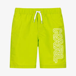 KARL LAGERFELD KIDS-Teen Boys Green Logo Swim Shorts | Childrensalon Outlet