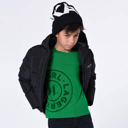 KARL LAGERFELD KIDS-Teen Boys Green Organic Cotton Top | Childrensalon Outlet