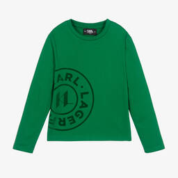 KARL LAGERFELD KIDS-Teen Boys Green Organic Cotton Top | Childrensalon Outlet