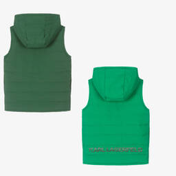 KARL LAGERFELD KIDS-Зеленый двусторонний жилет с капюшоном | Childrensalon Outlet