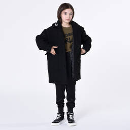 KARL LAGERFELD KIDS-Teen Girls Black Embroidered Coat | Childrensalon Outlet