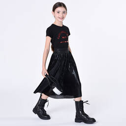 KARL LAGERFELD KIDS-بوت بأربطة جلد لون أسود تينز بناتي | Childrensalon Outlet