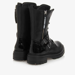 KARL LAGERFELD KIDS-بوت بأربطة جلد لون أسود تينز بناتي | Childrensalon Outlet
