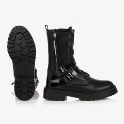 KARL LAGERFELD KIDS-بوت بأربطة جلد لون أسود تينز بناتي | Childrensalon Outlet