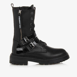 KARL LAGERFELD KIDS-بوت بأربطة جلد لون أسود تينز بناتي | Childrensalon Outlet
