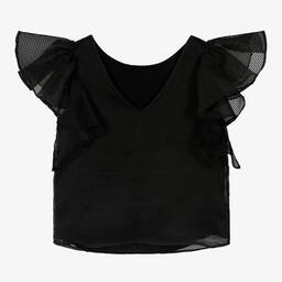 KARL LAGERFELD KIDS-Teen Girls Black Organza Ruffle Blouse | Childrensalon Outlet