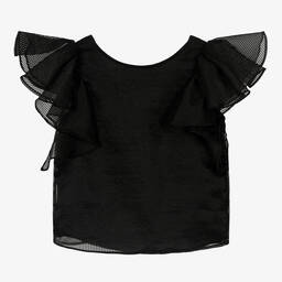 KARL LAGERFELD KIDS-Teen Girls Black Organza Ruffle Blouse | Childrensalon Outlet