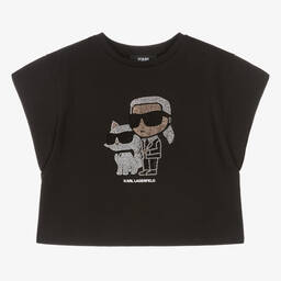 KARL LAGERFELD KIDS-Teen Girls Black Rhinestone Karl Ikonik T-Shirt | Childrensalon Outlet