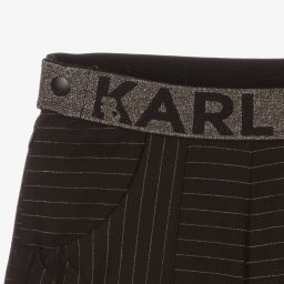 KARL LAGERFELD KIDS-شورت تينز بناتي ميلانو جيرسي مقلم لون أسود | Childrensalon Outlet