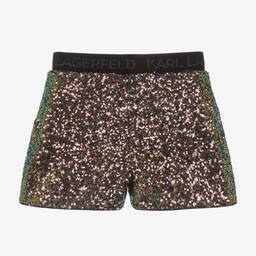 KARL LAGERFELD KIDS-Teen Girls Green Sequin Shorts | Childrensalon Outlet