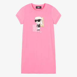 KARL LAGERFELD KIDS-Teen Girls Pink Karl Ikonik Cotton Dress | Childrensalon Outlet