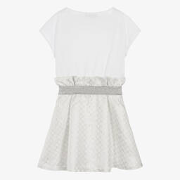 KARL LAGERFELD KIDS-Teen Girls White Cotton & Jacquard Dress | Childrensalon Outlet