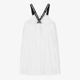 KARL LAGERFELD KIDS-Teen Girls White Pleated Logo Dress | Childrensalon Outlet