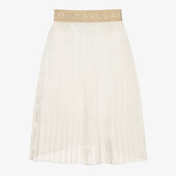 KARL LAGERFELD KIDS-Teen Girls White Pleated Logo Skirt | Childrensalon Outlet