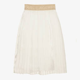 KARL LAGERFELD KIDS-Teen Girls White Pleated Logo Skirt | Childrensalon Outlet