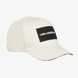 KARL LAGERFELD KIDS-Teen Ivory Cotton Patch Cap | Childrensalon Outlet