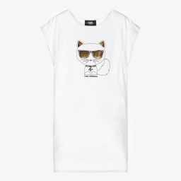 KARL LAGERFELD KIDS-Teen White Choupette Dress | Childrensalon Outlet