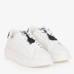 KARL LAGERFELD KIDS-Teen White Leather Lace-Up Trainers | Childrensalon Outlet