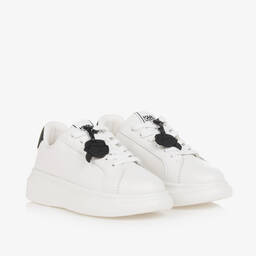 KARL LAGERFELD KIDS-White Leather Lace-Up Trainers | Childrensalon Outlet