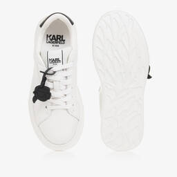 KARL LAGERFELD KIDS-White Leather Lace-Up Trainers | Childrensalon Outlet
