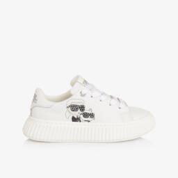 KARL LAGERFELD KIDS-White Luxurious Leather Sneakers for Girls | Childrensalon Outlet