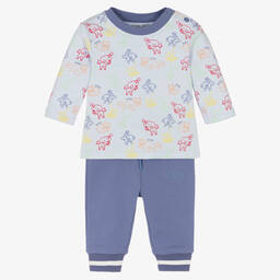 KENZO KIDS-Baby Boys Blue Cotton Animals Trouser Set | Childrensalon Outlet