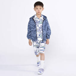 كينزو كيدز-شورت أطفال ولادي قطن بوبلين لون أبيض وأزرق | Childrensalon Outlet