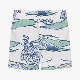 كينزو كيدز-شورت أطفال ولادي قطن بوبلين لون أبيض وأزرق | Childrensalon Outlet