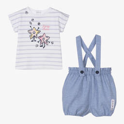 KENZO KIDS-Baby Girls Blue Striped Cotton Shorts Set | Childrensalon Outlet