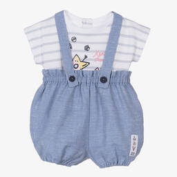 KENZO KIDS-Baby Girls Blue Striped Cotton Shorts Set | Childrensalon Outlet
