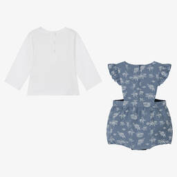 KENZO KIDS-طقم شورت أطفال بناتي قطن جيرسي لون أبيض وأزرق | Childrensalon Outlet