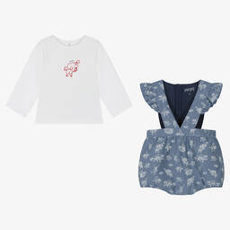 KENZO KIDS-طقم شورت أطفال بناتي قطن جيرسي لون أبيض وأزرق | Childrensalon Outlet