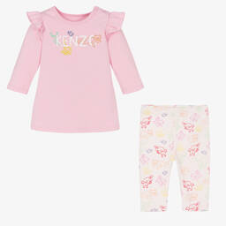 KENZO KIDS-طقم فستان أطفال بناتي قطن جيرسي لون زهري | Childrensalon Outlet