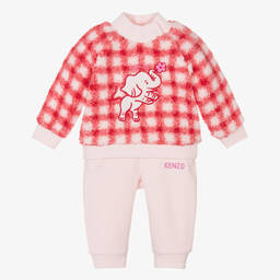 KENZO KIDS-طقم بنطلون فليس لون زهري وأحمر للمولودات | Childrensalon Outlet