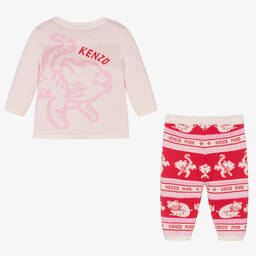 KENZO KIDS-Baby Girls Pink & Red Knitted Trouser Set | Childrensalon Outlet