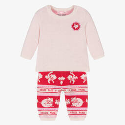 KENZO KIDS-Baby Girls Pink & Red Knitted Trouser Set | Childrensalon Outlet
