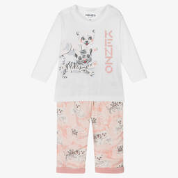 كينزو كيدز-طقم بنطلون قطن لون زهري وأبيض للمولودات | Childrensalon Outlet