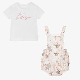 KENZO KIDS-Белая футболка и розовый песочник из хлопка для малышек | Childrensalon Outlet