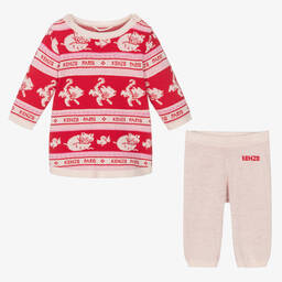 KENZO KIDS-Baby Girls Red Knitted Dress Set | Childrensalon Outlet