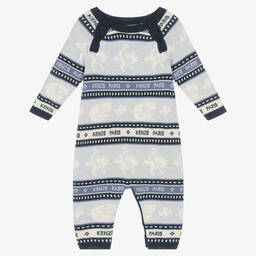 KENZO KIDS-Blue Boys Jacquard Knitted Romper | Childrensalon Outlet