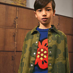 KENZO KIDS-Blue Cotton Knit Boke Flower Sweater | Childrensalon Outlet