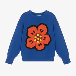 KENZO KIDS-Blue Cotton Knit Boke Flower Sweater | Childrensalon Outlet