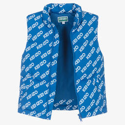 KENZO KIDS-Blue Down Padded Logo Gilet | Childrensalon Outlet