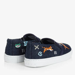 KENZO KIDS-Blue Embroidered Denim Slip-On Trainers | Childrensalon Outlet