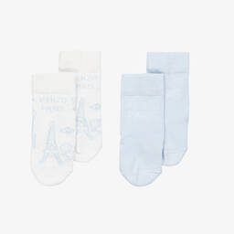 كينزو كيدز-جوارب مزيج قطن محبوك لون أزرق وأبيض (عدد 2) | Childrensalon Outlet