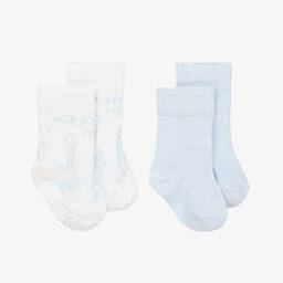 كينزو كيدز-جوارب مزيج قطن محبوك لون أزرق وأبيض (عدد 2) | Childrensalon Outlet
