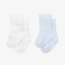 كينزو كيدز-جوارب مزيج قطن محبوك لون أزرق وأبيض (عدد 2) | Childrensalon Outlet